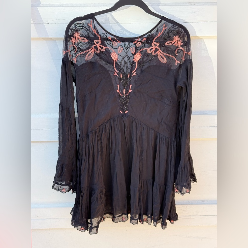 Free People Black beaded dress boho